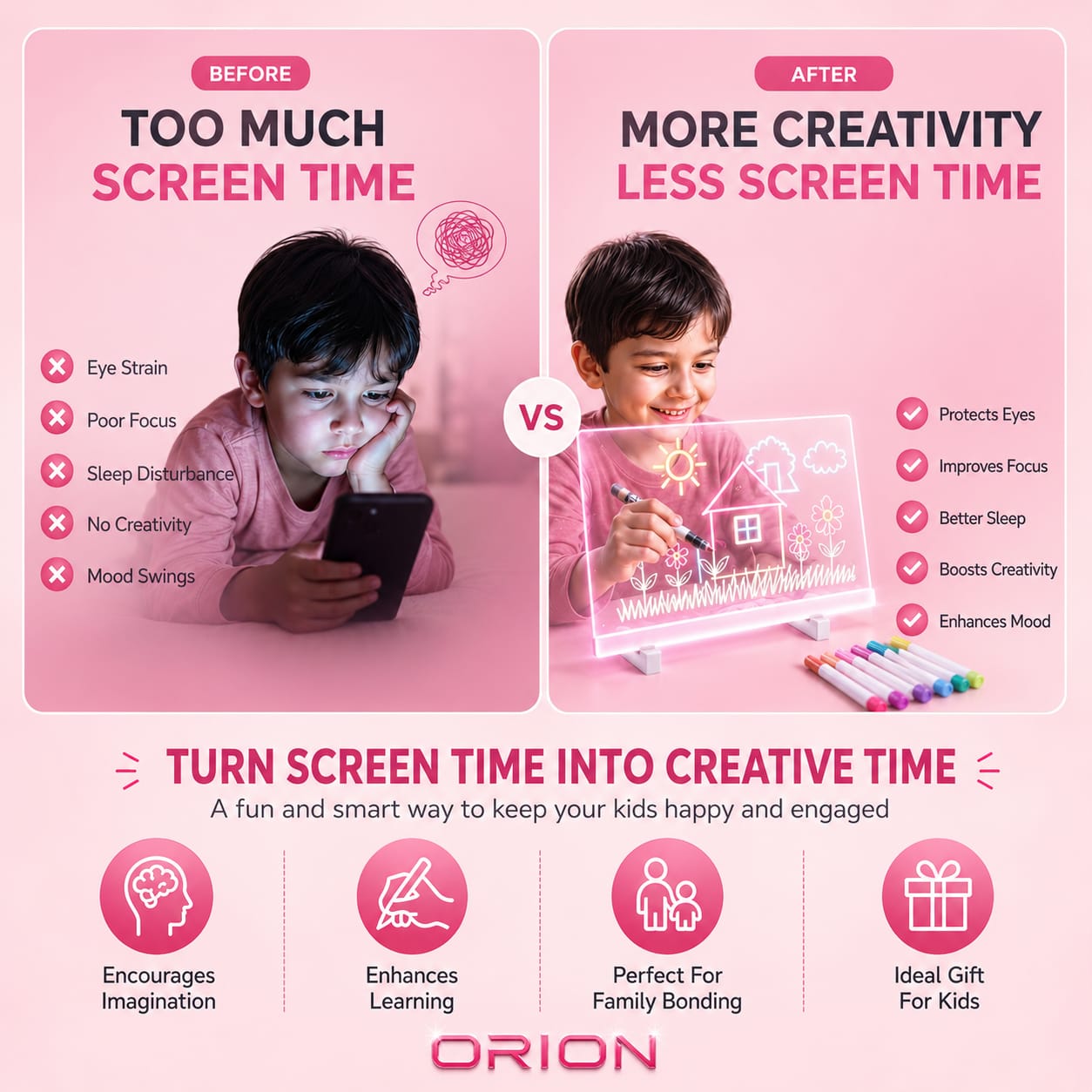 ORION™ Magic LED Drawing Board for Kids | Screen-Free Creative Fun